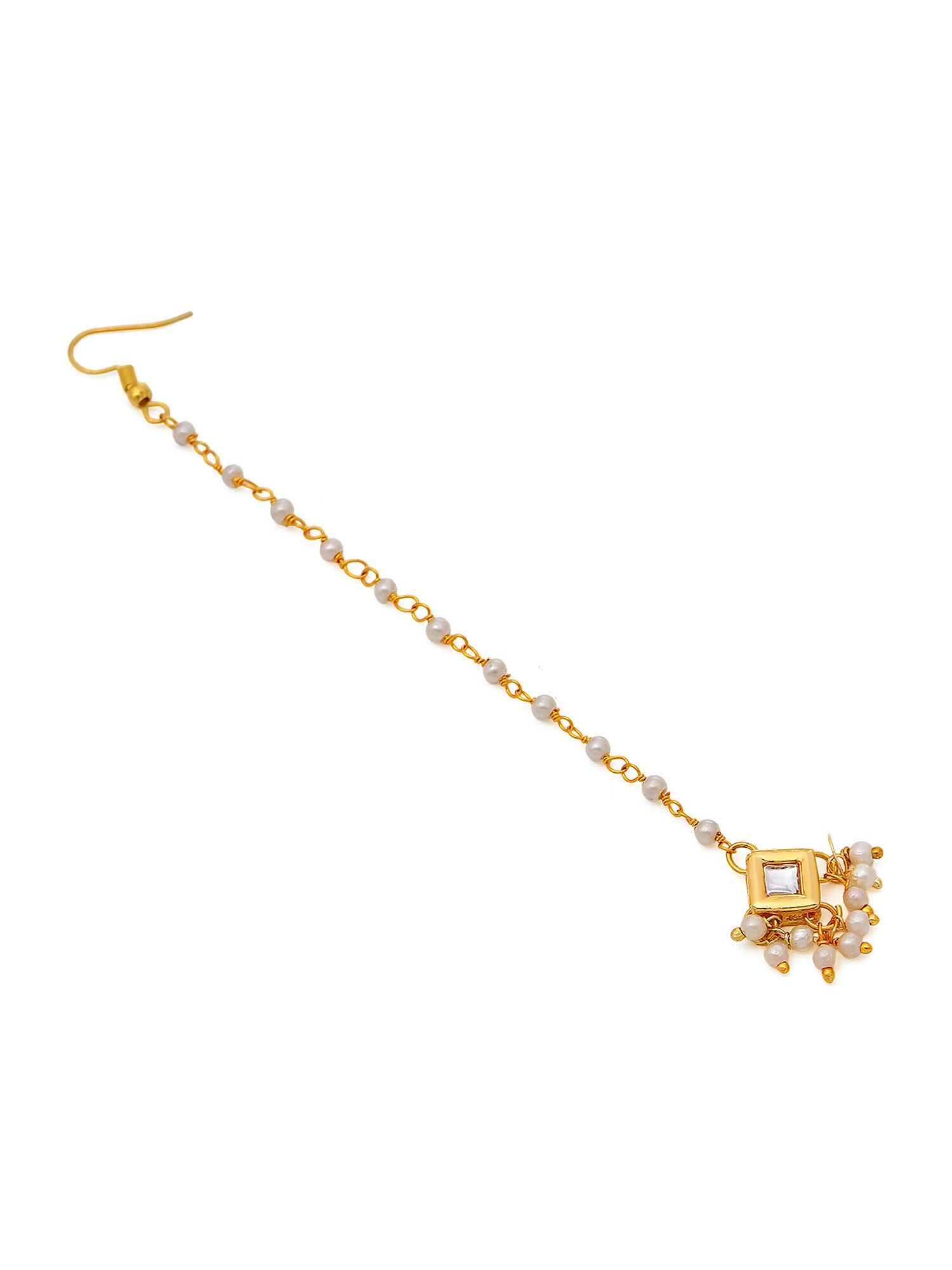 Ruby Raang Gold Square with Pearls Kundan Maang Tikka