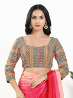 Thumbnail for Joban Fashion Blue Multi Silk Padded Blouse With Sweetheart Neck 3/4 Sleeves - Distacart