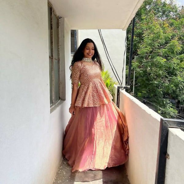 Teeya Creation Peach Color Crunchy Silk Embroidery Work Festiwal Wear Salwar Suit