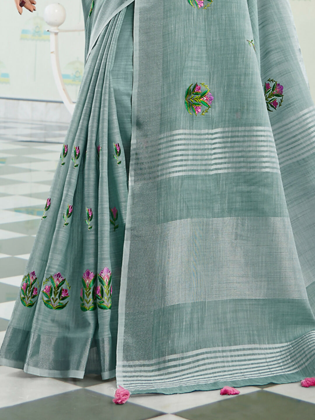 Astita Linen Sea Green Saree