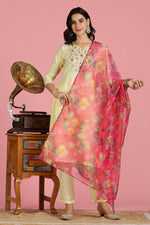 Thumbnail for BulBul Women’s Butter Yellow Embroidered Chanderi Kurta Set with Dupatta