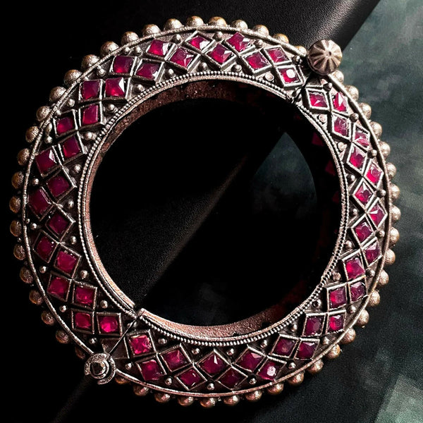 Joban Fashion Magenta Pink Brass Monalisa Stone Oxidized Heavy Party Wear Openable Kada - Distacart