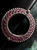 Thumbnail for Joban Fashion Magenta Pink Brass Monalisa Stone Oxidized Heavy Party Wear Openable Kada
