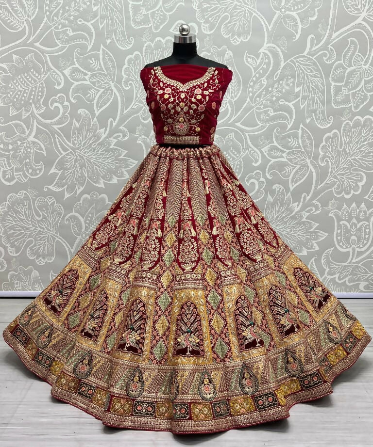 Jyoti Fashion Women's Rani Pink Velvet Fancy Dori, Zari with Multi Thread Embroidered Wedding Lehenga Choli - Distacart