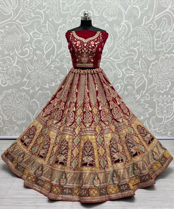 Jyoti Fashion Women's Rani Pink Velvet Fancy Dori, Zari with Multi Thread Embroidered Wedding Lehenga Choli - Distacart