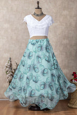 Thumbnail for Preksha Creation Indian Festive Georgette Digital Print Women Lehenga Choli And Crop Top - White & Green - Distacart