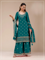 Thumbnail for Anaita Teal Green Georgette Stitched Suit with Heavy Embroidery Work - Distacart