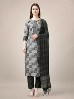 Thumbnail for Jyoti Fashion Women's Black Rayon Print with Embroidery & Fancy Lace Work Kurta with Trouser & Dupatta - Distacart