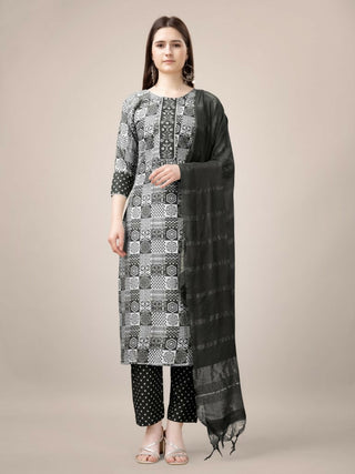 Jyoti Fashion Women's Black Rayon Print with Embroidery & Fancy Lace Work Kurta with Trouser & Dupatta - Distacart