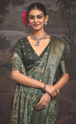 Thumbnail for Joban Fashion Green Art Silk With Fine Viscose Border Ajrak Full Body Print With Soft Finish Saree