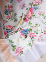 Thumbnail for Vastranavya White Tussar Silk Printed with Viscose Border Saree with Unstitched Blouse - Distacart