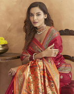 Thumbnail for Vastranavya Maroon Soft Paithani Silk Saree With Gold Zari Weaving Motifs With Matching Blouse Fabric - Distacart