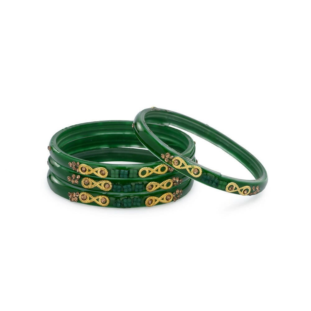 Afast Designer Fancy Party Bangle/ Kada Set, Green, Glass, Pack Of 4 - Distacart