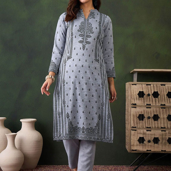 Sangria Self Design Winter Kurta & Trouser - Distacart