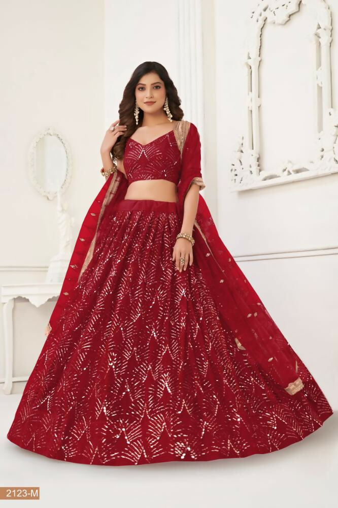 Aastha Fashion Maroon Butterfly Net Tone To Tone Thread Work, Sequence Work And Original Mirror Work Embroidery Wedding Wear Lehenga Choli - Distacart