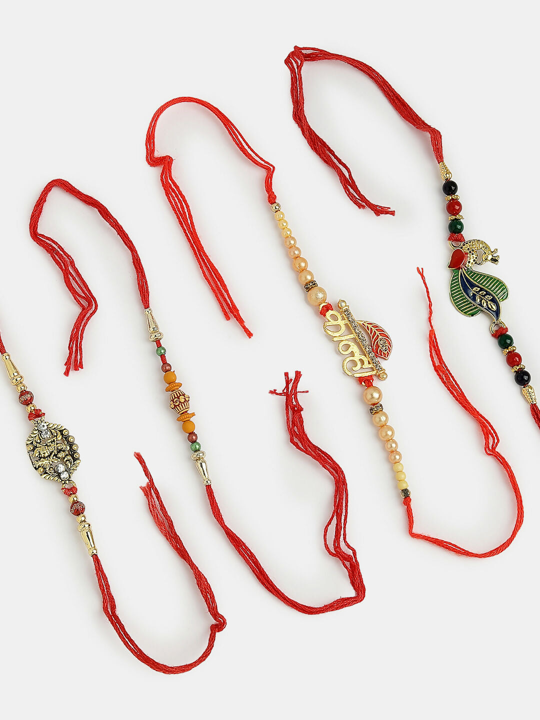 NVR Men Set of 4 Multicolor Radha Krishna & Peacock Design Rakhi With Roli Chawal & Chocolate - Distacart