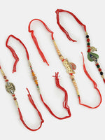 Thumbnail for NVR Men Set of 4 Multicolor Radha Krishna & Peacock Design Rakhi With Roli Chawal & Chocolate - Distacart