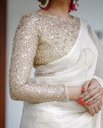 Thumbnail for White Pure Linen Woven Design Saree with Unstitched Blouse - Hiral Fashion - Distacart