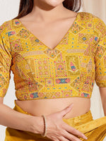 Thumbnail for Joban Fashion Yellow Viscose Rayon Padded Blouse With V Neck Elbow Sleeves