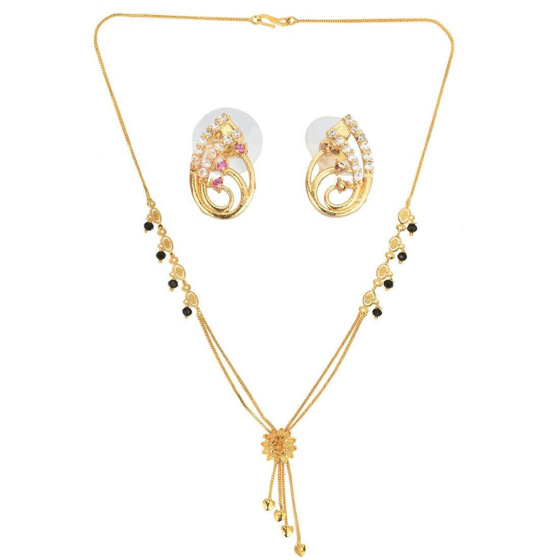 AanyaCentric Gold Plated Short Mangalsutra Set with Earrings - Distacart
