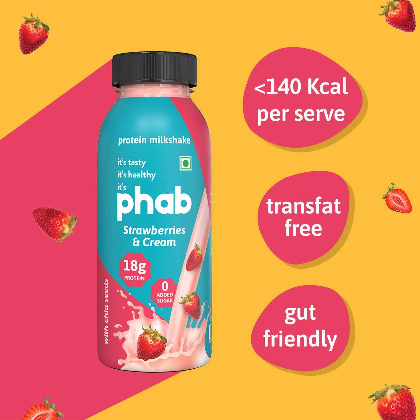 Phab Protein Milkshake With Protein Strawberries & Cream Flavour - Dista