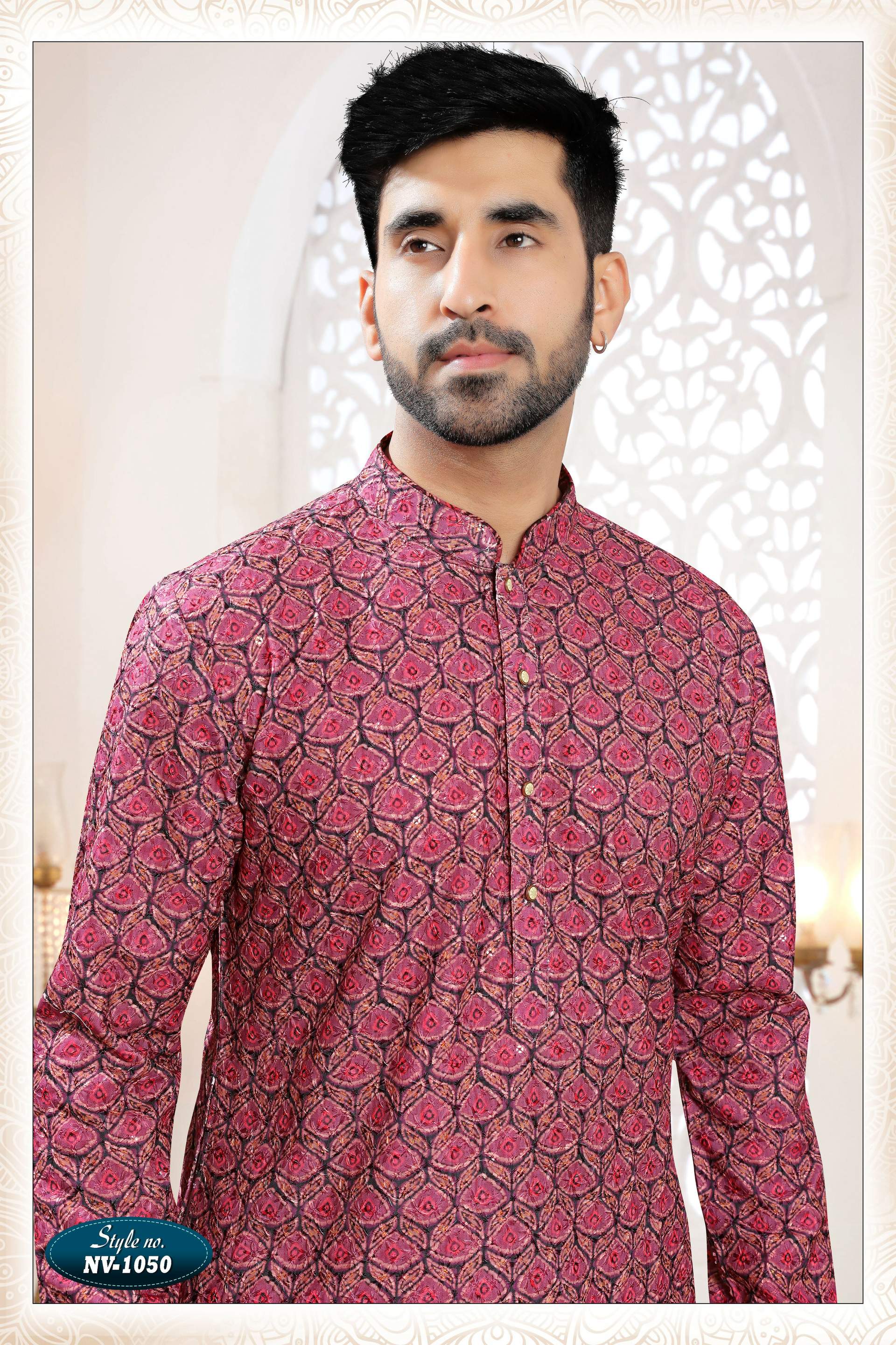 Joban Fashion Men's Redish Wine Straight Rayon Thread And Sequence Embroidery All Over Kurta Set - Distacart