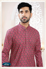 Thumbnail for Joban Fashion Men's Redish Wine Straight Rayon Thread And Sequence Embroidery All Over Kurta Set - Distacart