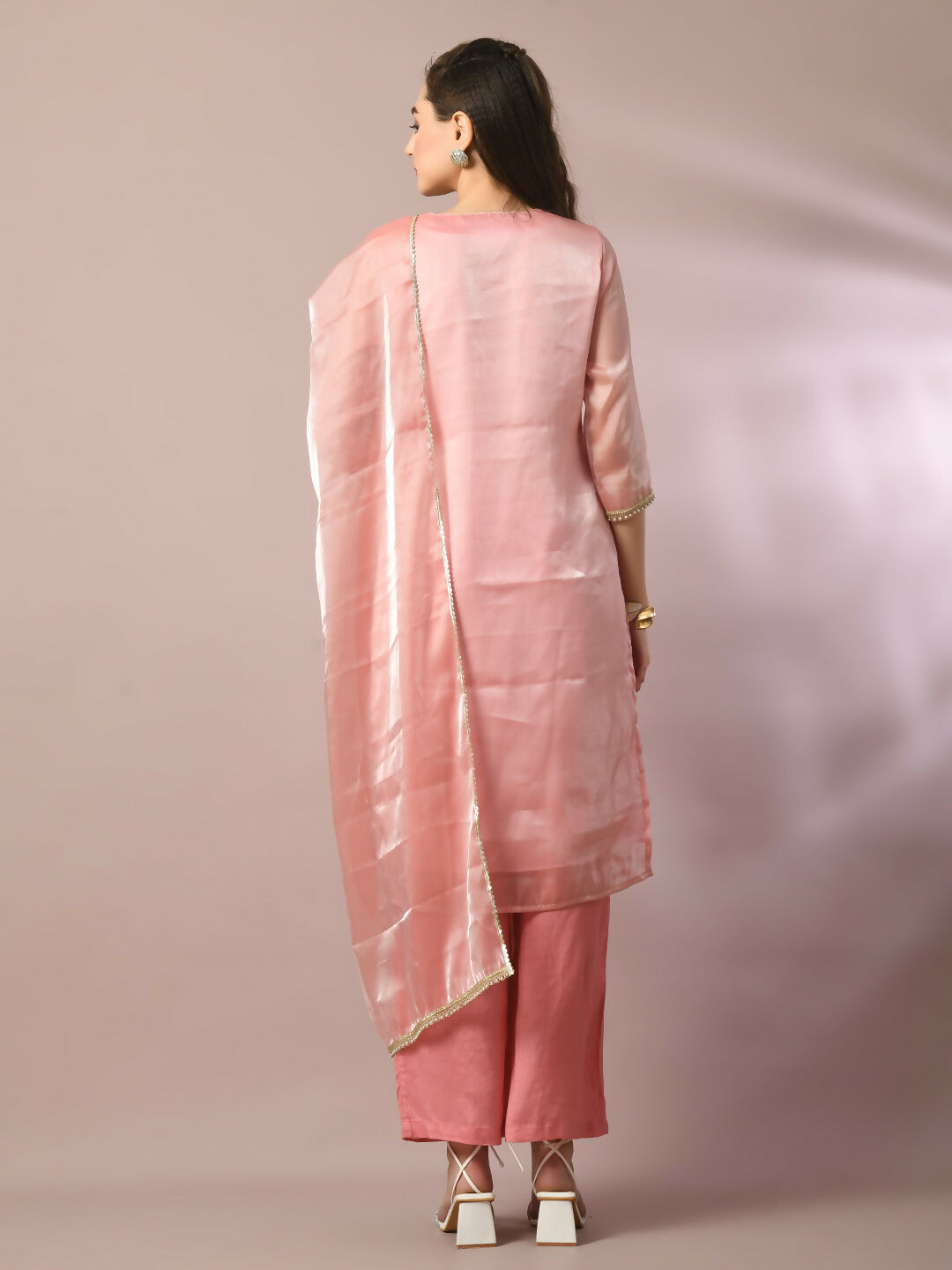 Myshka Women's Pink Solid Straight Party Kurta Set With Dupatta - Distacart