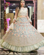 Thumbnail for Jyoti Fashion Sea Green 3mm with Thread and Jari Embroidery Net Lehenga Choli with Dupatta - Distacart