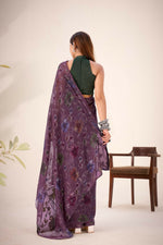 Thumbnail for Vastranavya Wine Lurex Brasso Floral Printed Saree with Unstitched Blouse - Distacart