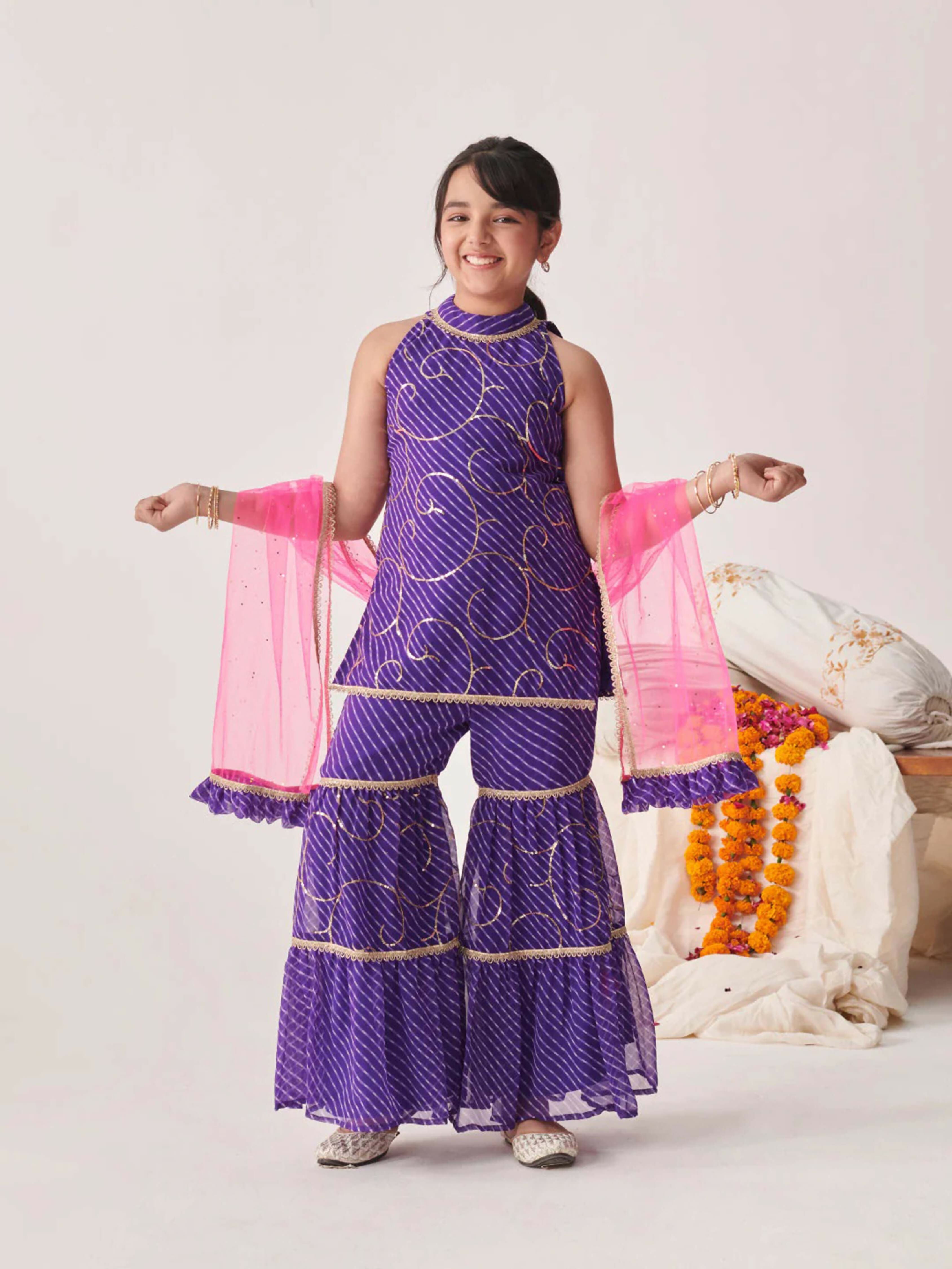 Joban Fashion Girl's Blue Color Sharara Set