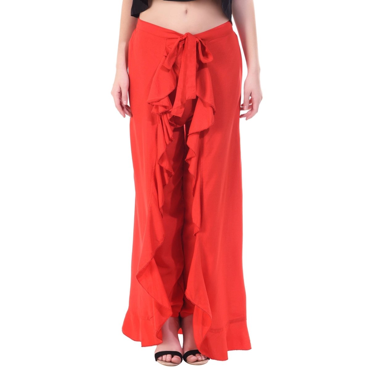 Asmaani Red Color Plain Ruffle Palazzo