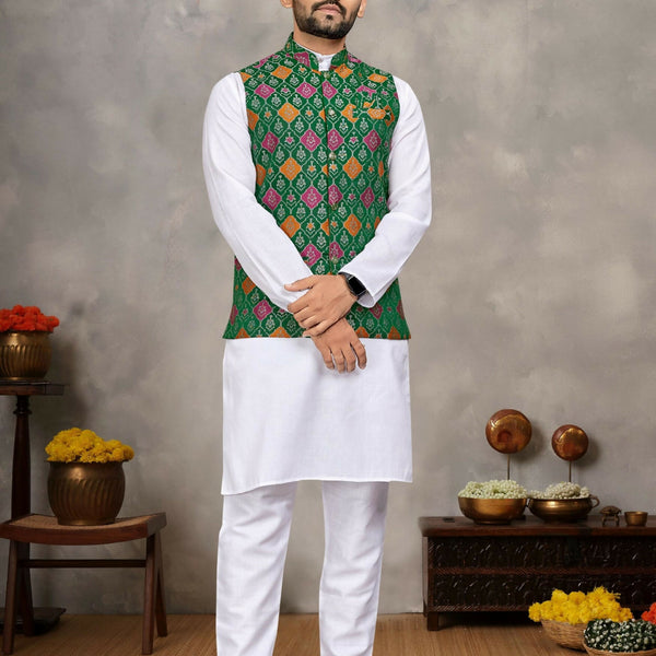 Anaita Green Cotton Straight Kurta Pajama & Kurta With Jequard Work - Distacart