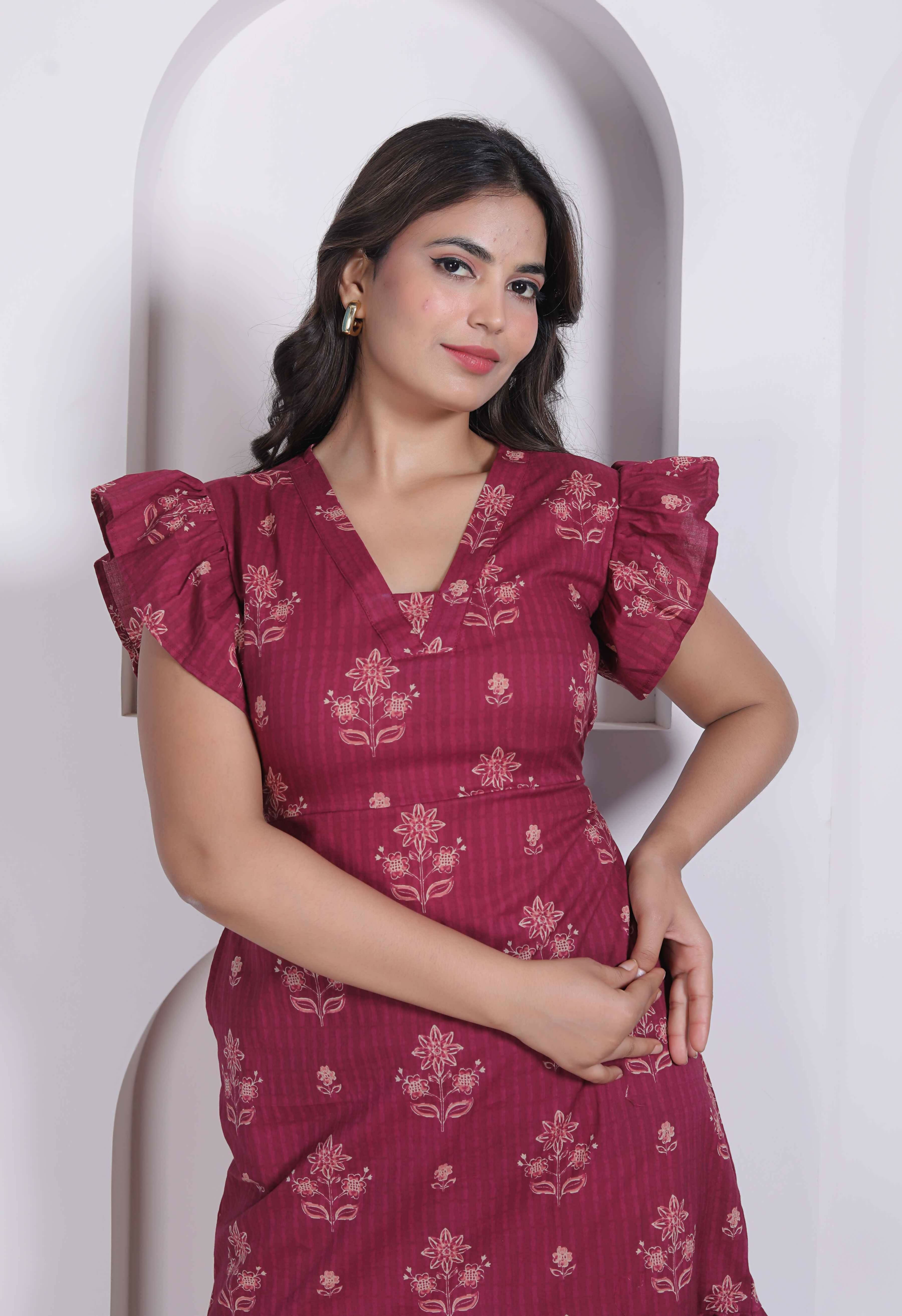 Miravan Women Empire Waist Maroon Mini Length Dress - Dista