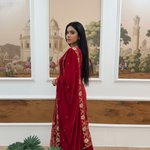 Thumbnail for Joban Fashion Red Kurta Set Velvet Embroidery Sequence Work - Distacart