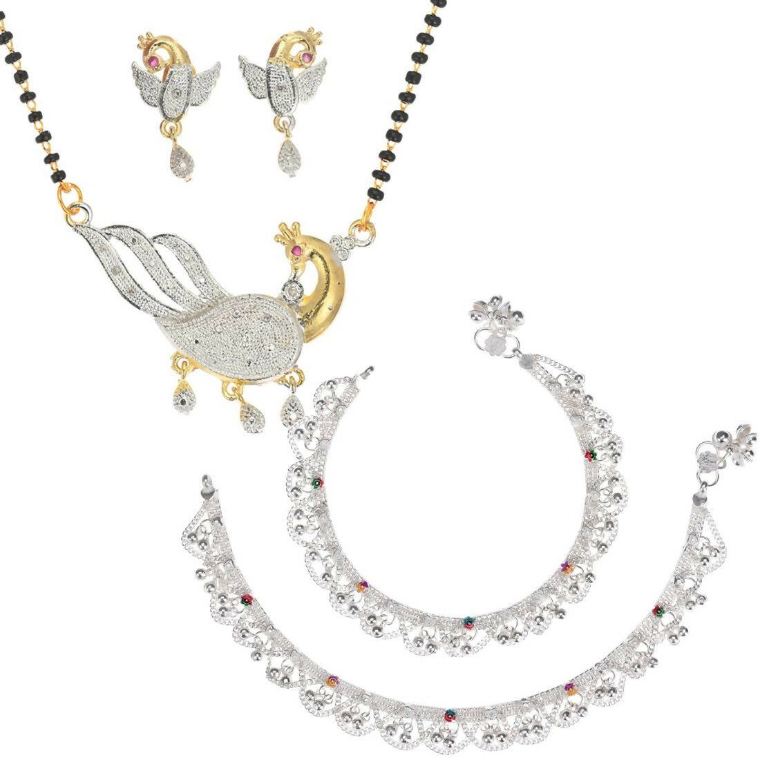 AanyaCentric Gold-plated Mangalsutra Pendant Earring Set & Silver Plated Anklet - Distacart