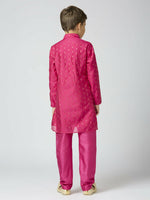 Thumbnail for Joban Fashion Kids Island Full Sleeves Chanderi Kurta, Pyjama Set with Traditional Butta Work - Rani Pink - Distacart