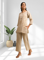 Thumbnail for Joban Fashion Beige Linen Embroidered Readymade Cord Set - Distacart