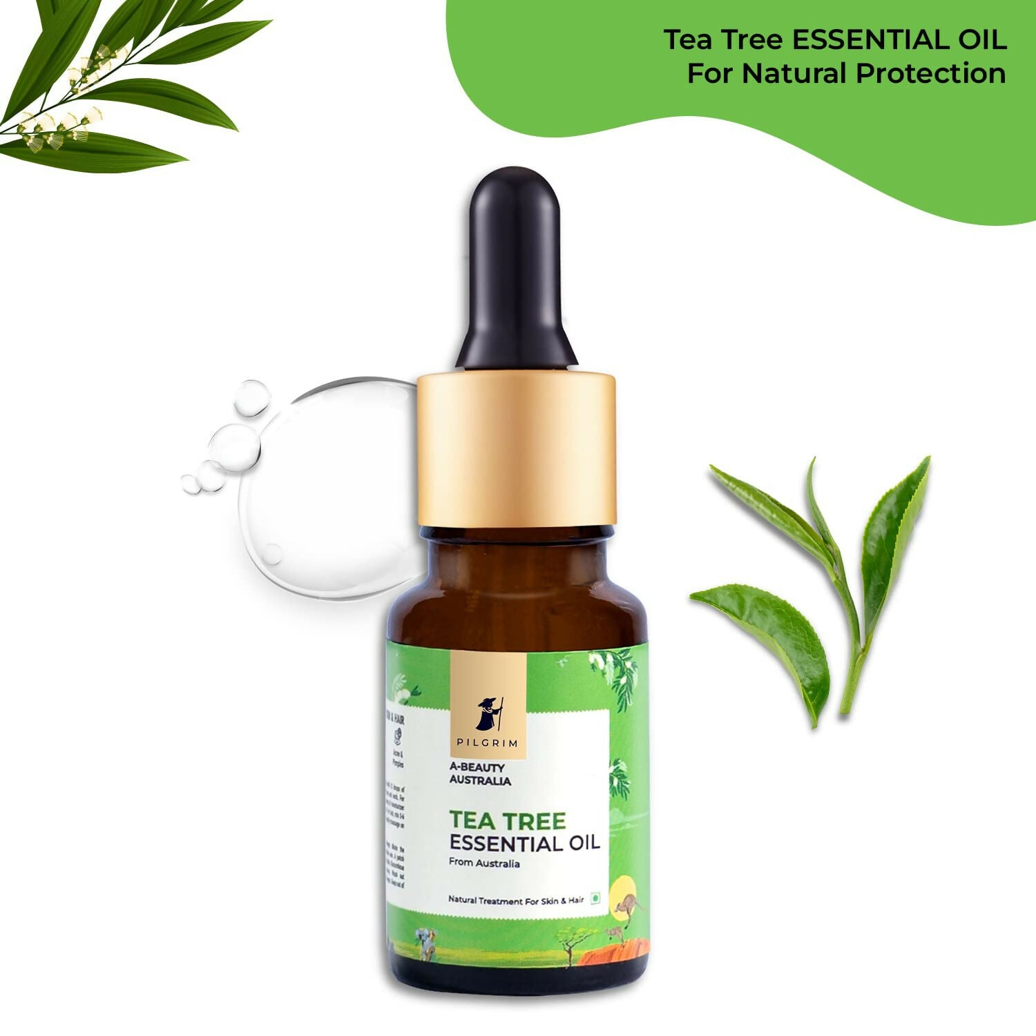 Pilgrim Australian Tea Tree Essential Oil For Hair, Skin Care, Acne & Pimples - Distacart