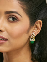 Thumbnail for Nuyug 22K Gold-Plated Green Gemstone & Zircon Studded Contemporary Filigree Motif Studs