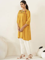 Thumbnail for Anouk Yellow Floral Embroidered A-Line Kurta