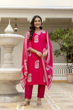 Thumbnail for The52 Women's Beautiful Rayon Fabric Printed Work Straight Kurta Pant and Dupatta Set - Distacart