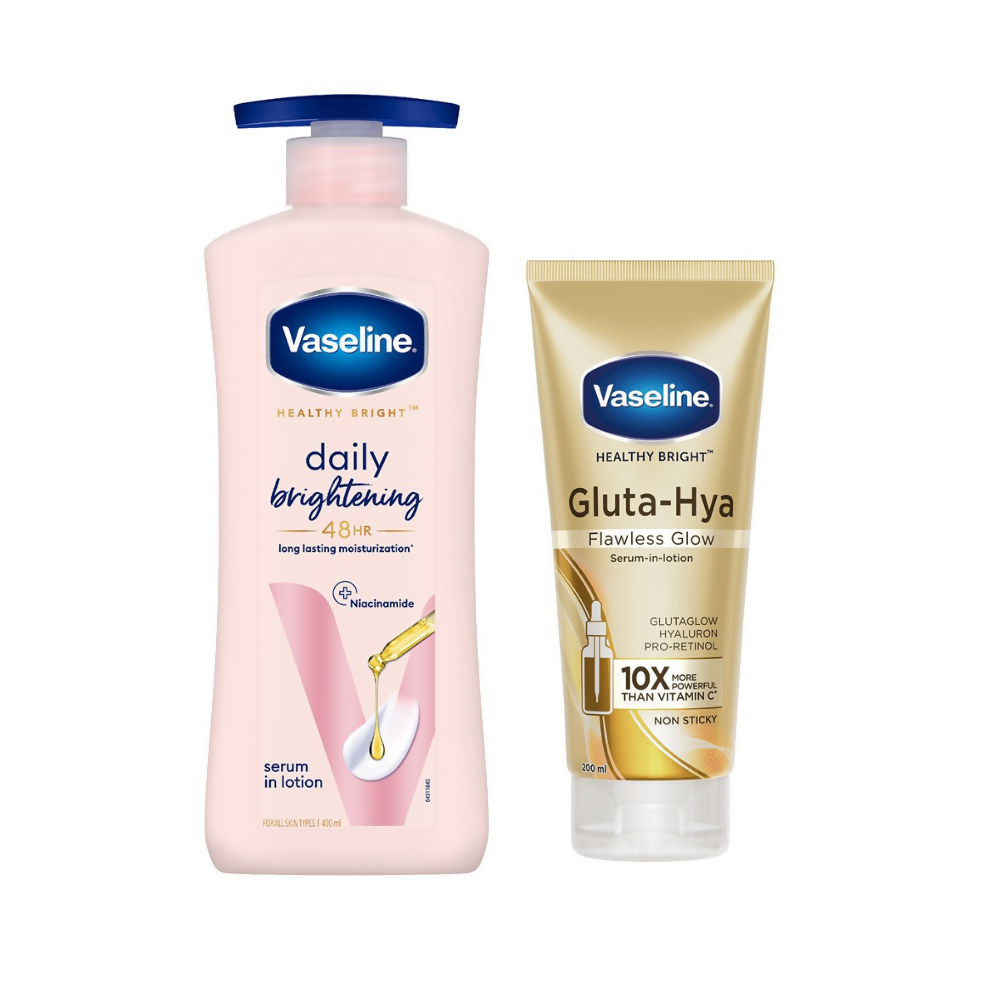 Vaseline Healthy Bright Daily Brightening Body Lotion & Gluta-Hya Flawless Glow Serum-In-Lotion Combo - Distacart