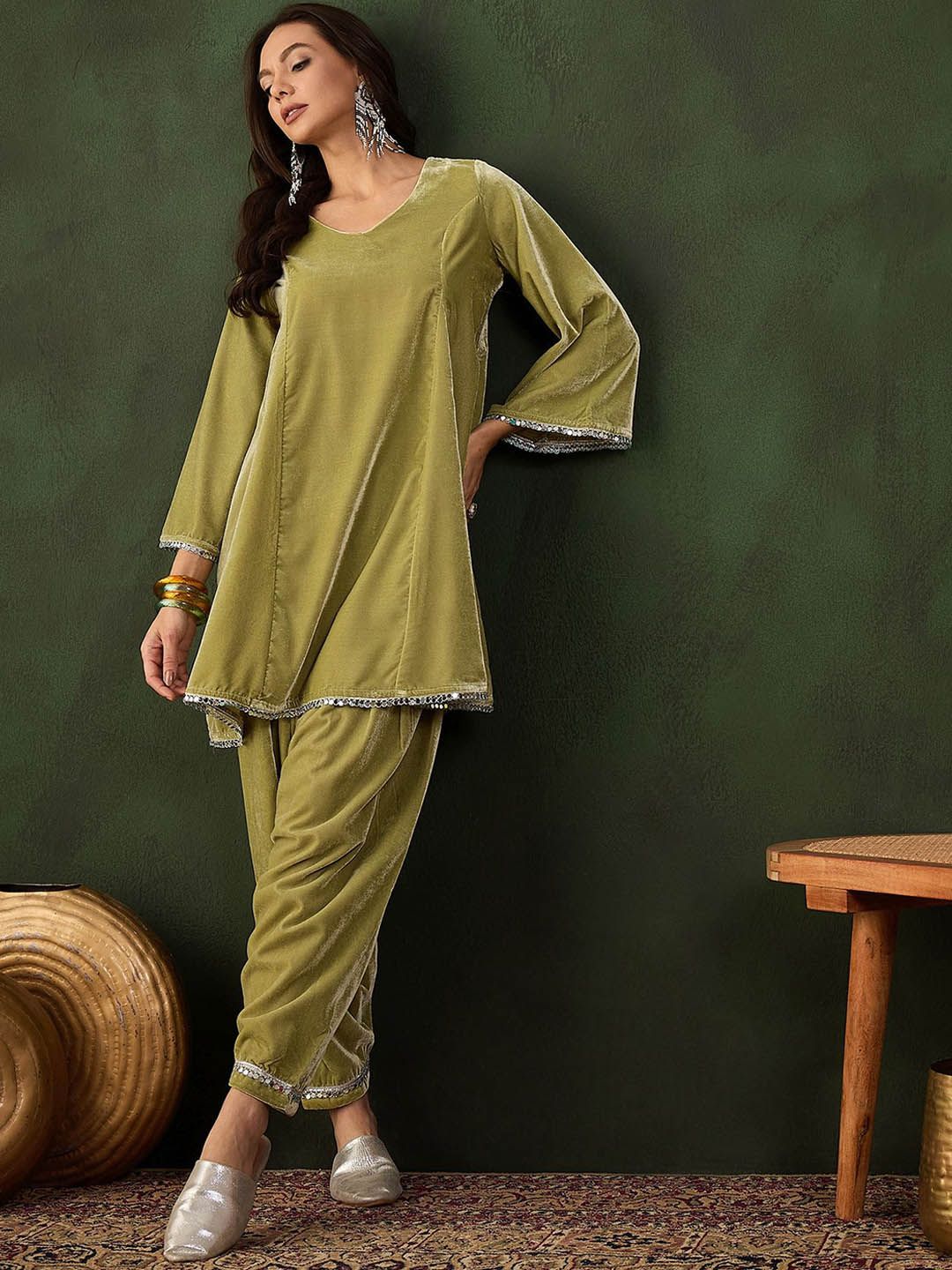 Sangria Mirror Detail Pakistani Kurta & Salwar Set - Distacart