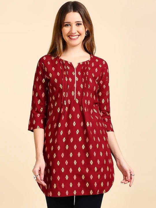 Anubhutee Maroon & Beige Printed Straight Kurta - Distacart