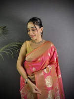 Thumbnail for Joban Fashion Light Pink Banarasi Soft Lichi Silk Paisley Saree