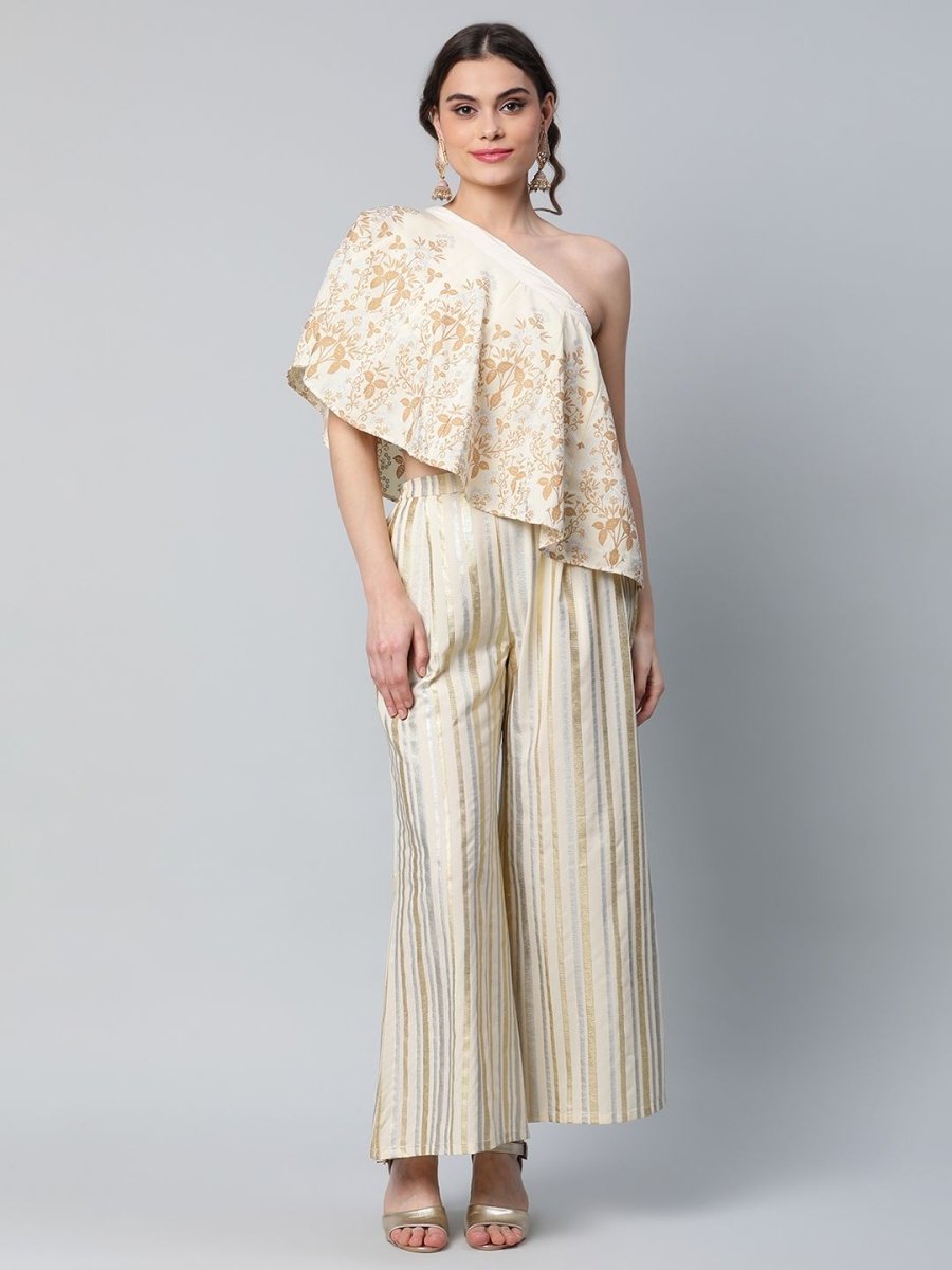 Ahalyaa Women Off White Crepe Floral Printed Top with Palazzos - Distacart