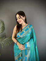 Thumbnail for Joban Fashion Sea Green Banarasi Soft Silk Woven Saree