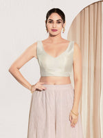 Thumbnail for Joban Fashion Off White Mulberry Silk Padded Blouse With Round Neck Sleeveless