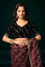 Thumbnail for Joban Fashion Maroon Net Party Wear Sarees - Distacart